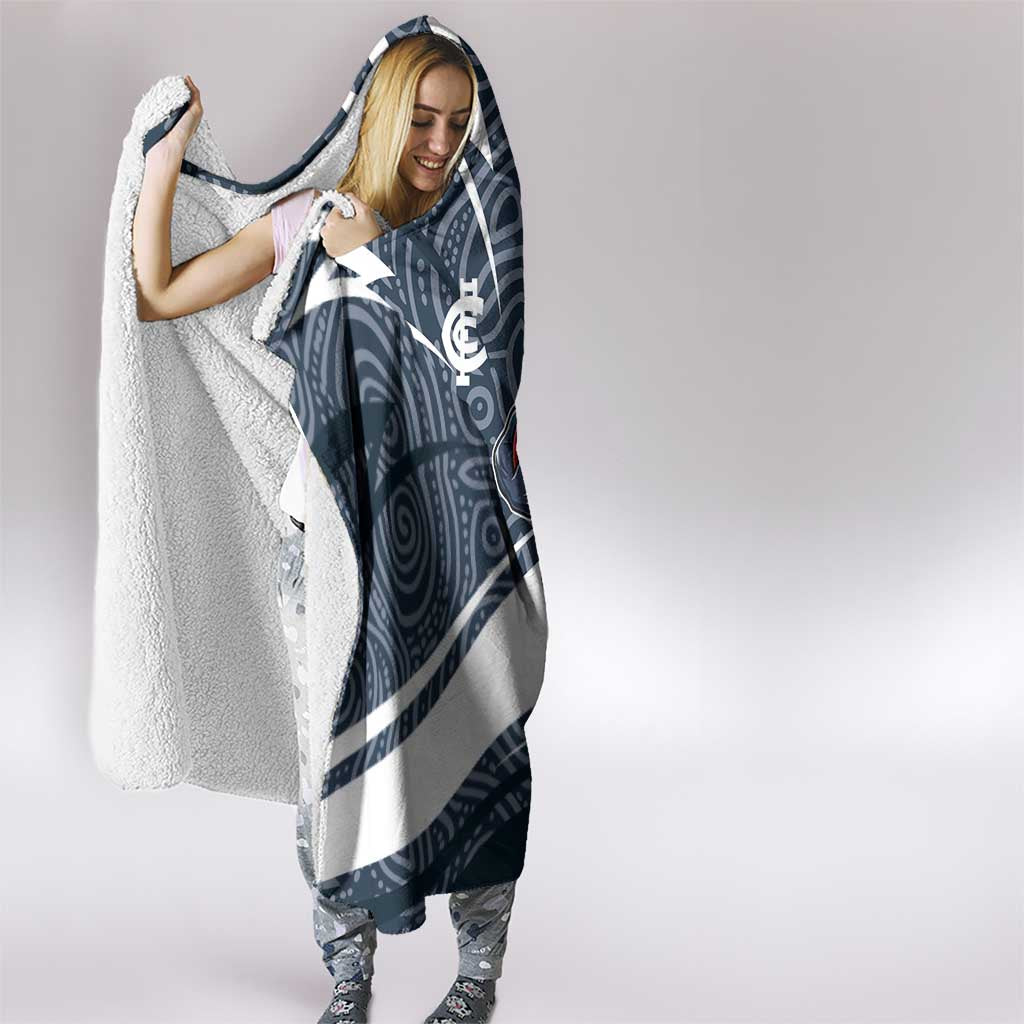 Carlton Blues Australian Football Hooded Blanket Superhero Mascot With Indigenous Pattern Art