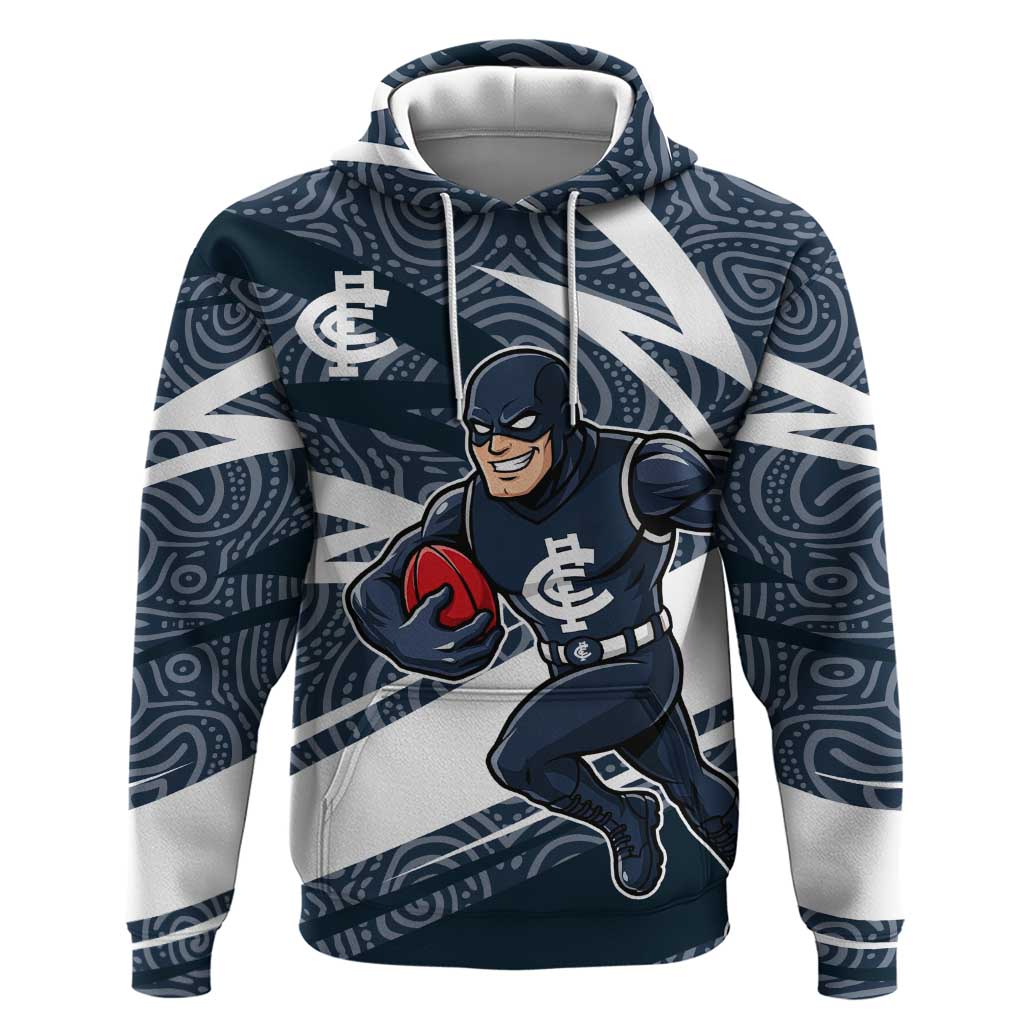 Carlton Blues Australian Football Hoodie Superhero Mascot With Indigenous Pattern Art