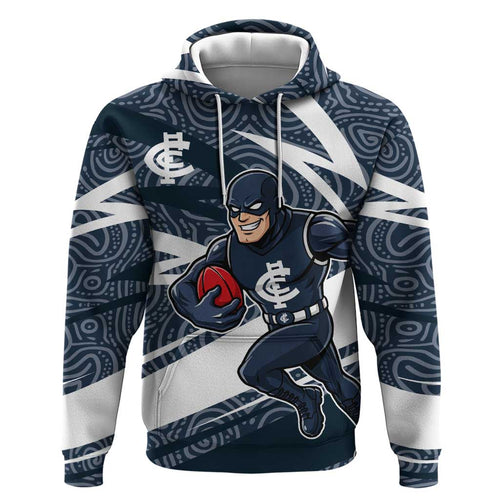 Carlton Blues Australian Football Hoodie Superhero Mascot With Indigenous Pattern Art