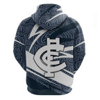 Carlton Blues Australian Football Hoodie Superhero Mascot With Indigenous Pattern Art