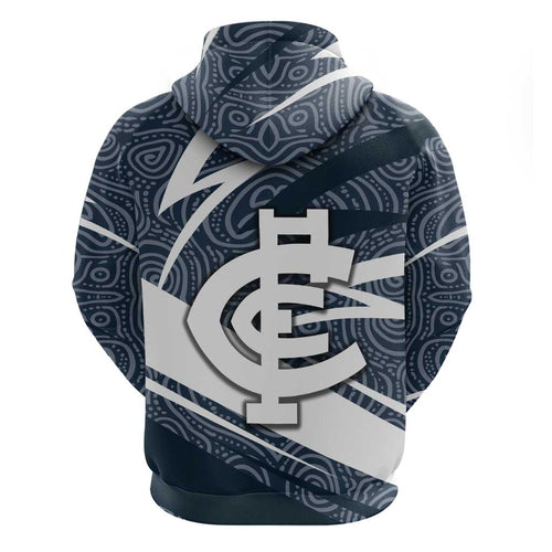 Carlton Blues Australian Football Hoodie Superhero Mascot With Indigenous Pattern Art