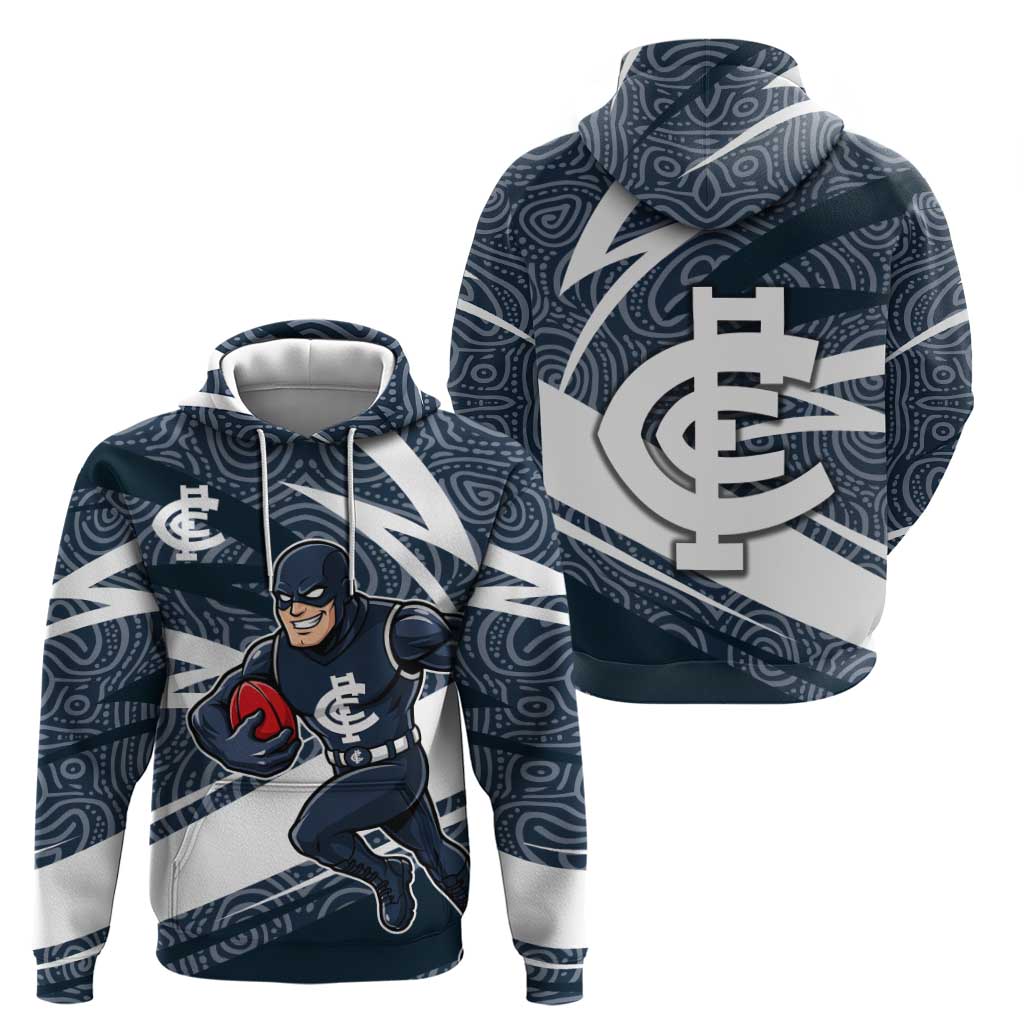 Carlton Blues Australian Football Hoodie Superhero Mascot With Indigenous Pattern Art