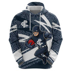 Carlton Blues Australian Football Hoodie Superhero Mascot With Indigenous Pattern Art
