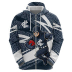 Carlton Blues Australian Football Hoodie Superhero Mascot With Indigenous Pattern Art