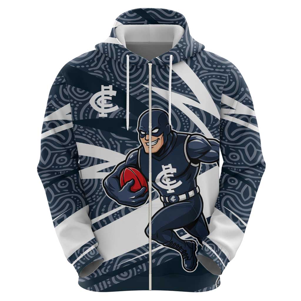 Carlton Blues Australian Football Hoodie Superhero Mascot With Indigenous Pattern Art