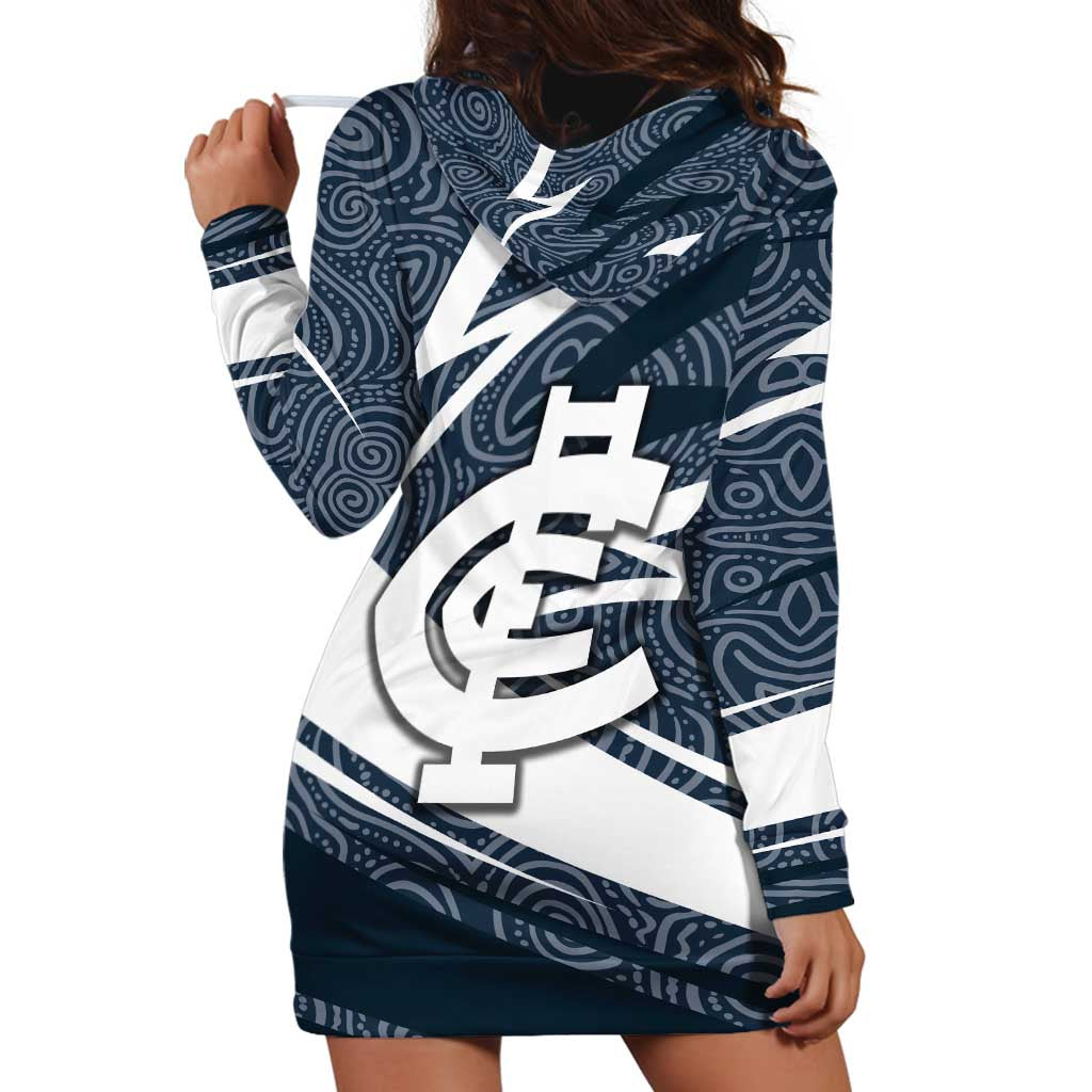 Carlton Blues Australian Football Hoodie Dress Superhero Mascot With Indigenous Pattern Art