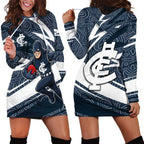 Carlton Blues Australian Football Hoodie Dress Superhero Mascot With Indigenous Pattern Art