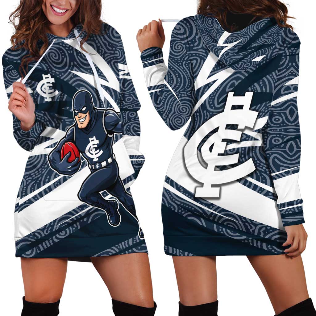 Carlton Blues Australian Football Hoodie Dress Superhero Mascot With Indigenous Pattern Art