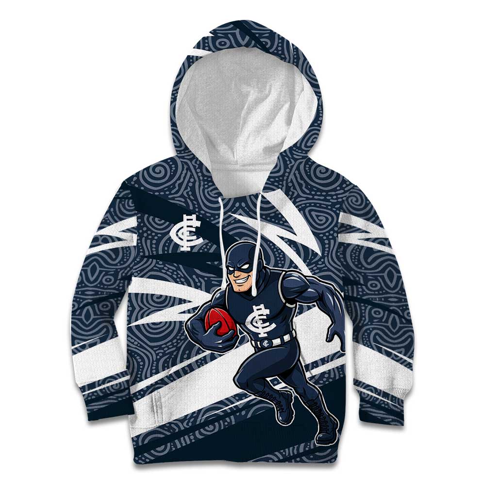 Carlton Blues Australian Football Kid Hoodie Superhero Mascot With Indigenous Pattern Art