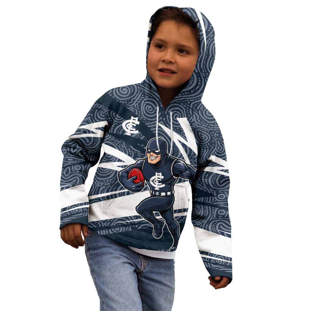 Carlton Blues Australian Football Kid Hoodie Superhero Mascot With Indigenous Pattern Art