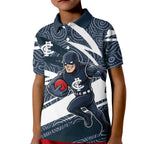 Carlton Blues Australian Football Kid Polo Shirt Superhero Mascot With Indigenous Pattern Art
