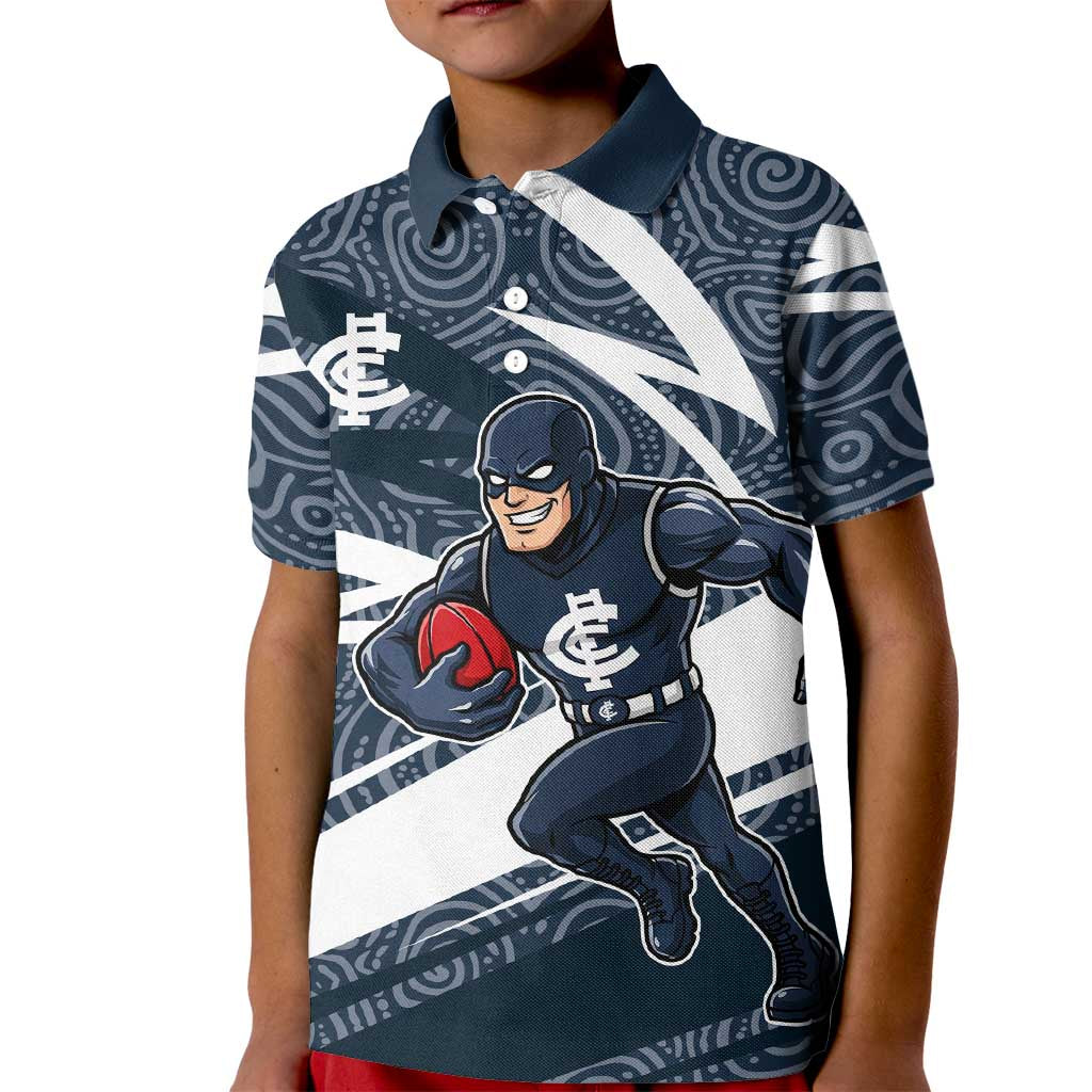Carlton Blues Australian Football Kid Polo Shirt Superhero Mascot With Indigenous Pattern Art