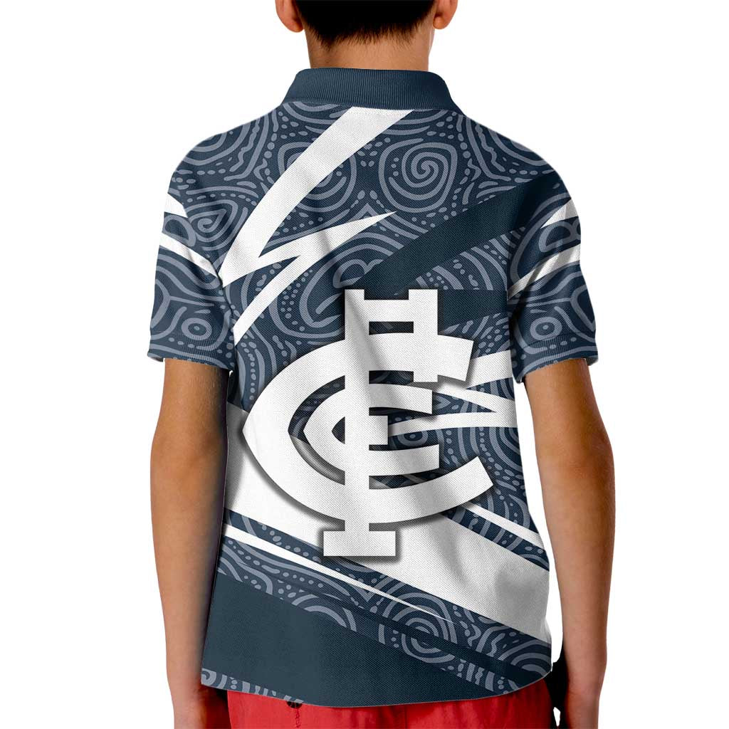 Carlton Blues Australian Football Kid Polo Shirt Superhero Mascot With Indigenous Pattern Art