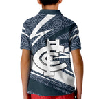 Carlton Blues Australian Football Kid Polo Shirt Superhero Mascot With Indigenous Pattern Art