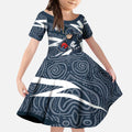 Carlton Blues Australian Football Kid Short Sleeve Dress Superhero Mascot With Indigenous Pattern Art