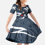 Carlton Blues Australian Football Kid Short Sleeve Dress Superhero Mascot With Indigenous Pattern Art