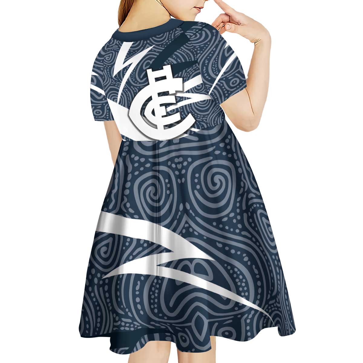 Carlton Blues Australian Football Kid Short Sleeve Dress Superhero Mascot With Indigenous Pattern Art