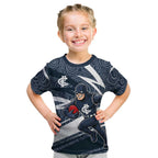 Carlton Blues Australian Football Kid T Shirt Superhero Mascot With Indigenous Pattern Art