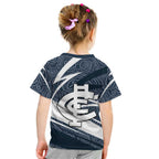 Carlton Blues Australian Football Kid T Shirt Superhero Mascot With Indigenous Pattern Art