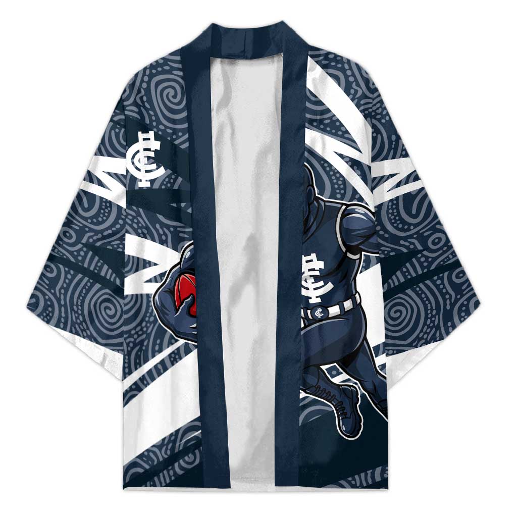Carlton Blues Australian Football Kimono Superhero Mascot With Indigenous Pattern Art
