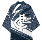 Carlton Blues Australian Football Kimono Superhero Mascot With Indigenous Pattern Art