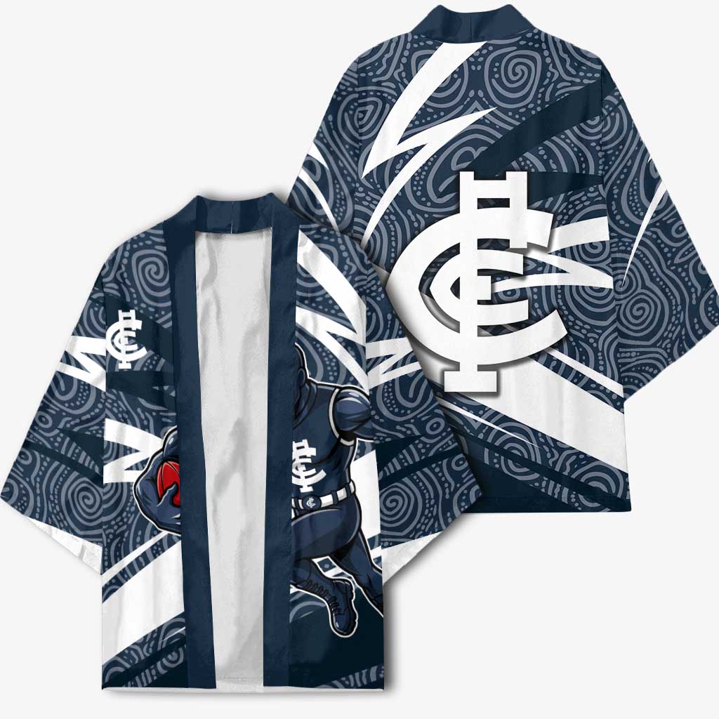 Carlton Blues Australian Football Kimono Superhero Mascot With Indigenous Pattern Art