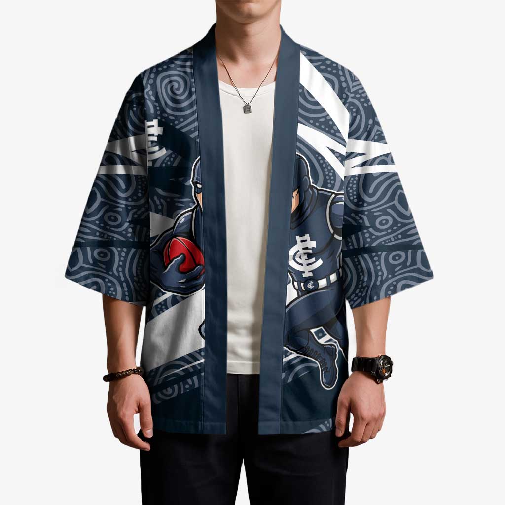 Carlton Blues Australian Football Kimono Superhero Mascot With Indigenous Pattern Art
