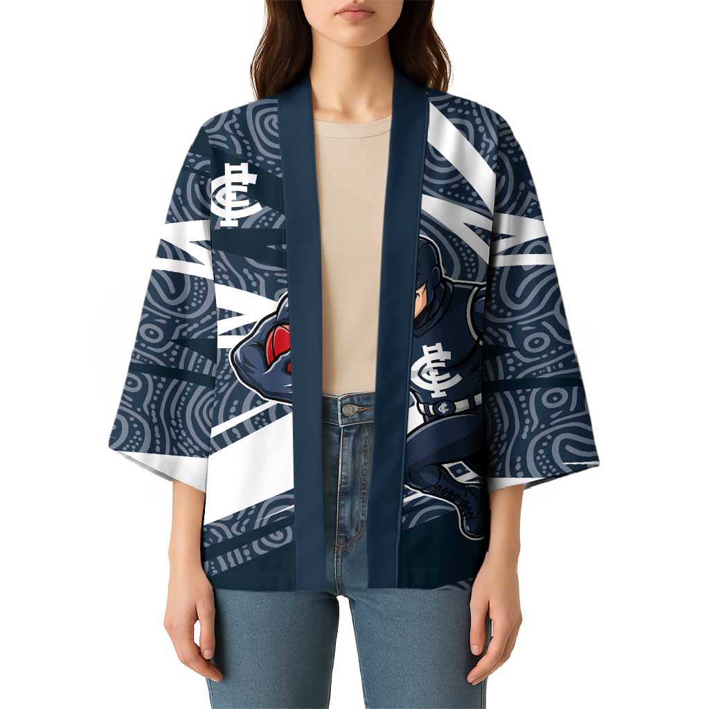 Carlton Blues Australian Football Kimono Superhero Mascot With Indigenous Pattern Art