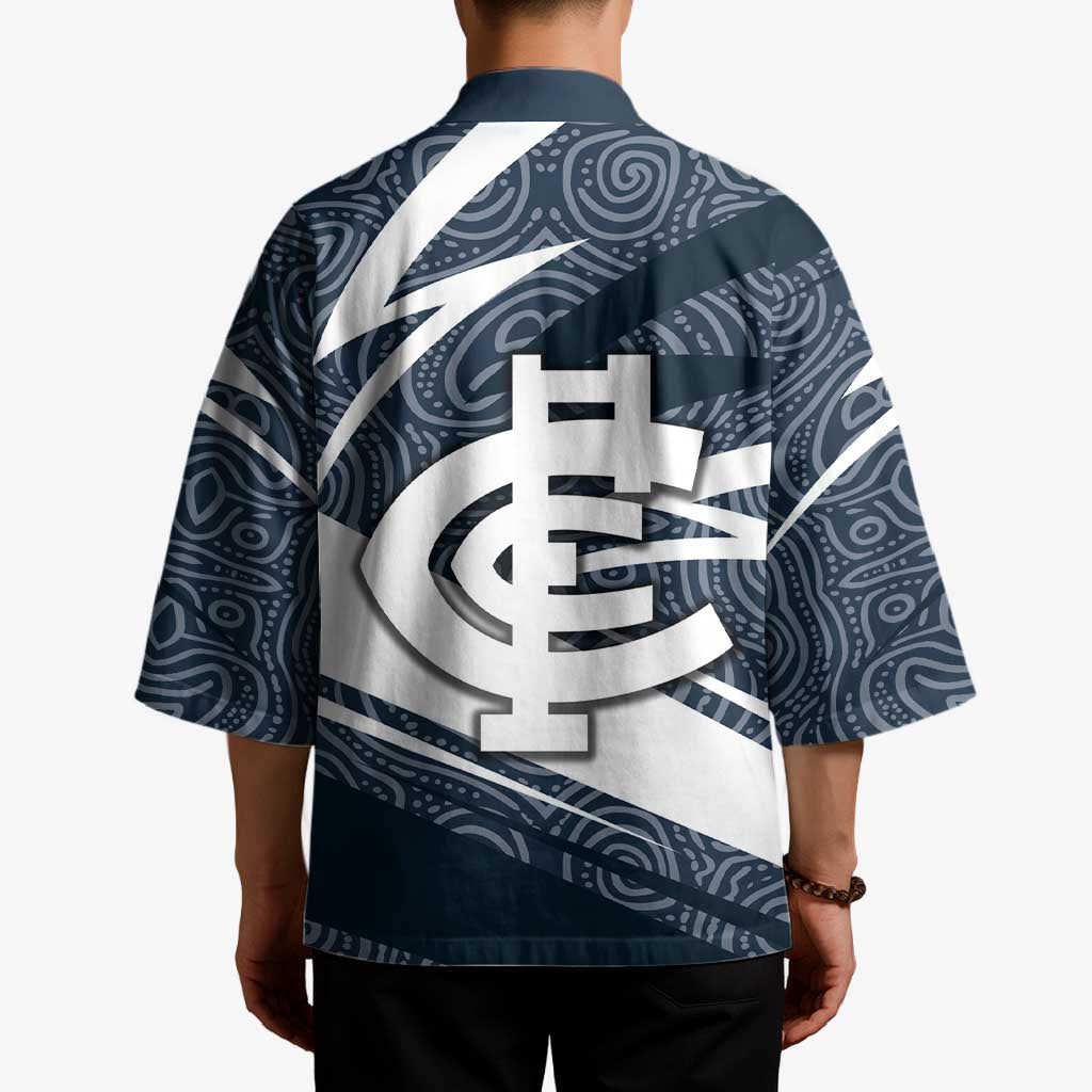 Carlton Blues Australian Football Kimono Superhero Mascot With Indigenous Pattern Art