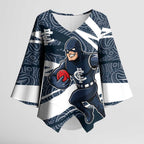 Carlton Blues Australian Football Kimono Sleeve Blouse Superhero Mascot With Indigenous Pattern Art