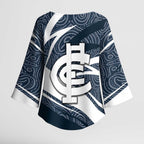 Carlton Blues Australian Football Kimono Sleeve Blouse Superhero Mascot With Indigenous Pattern Art
