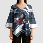 Carlton Blues Australian Football Kimono Sleeve Blouse Superhero Mascot With Indigenous Pattern Art