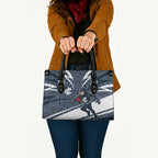 Carlton Blues Australian Football Leather Bag Superhero Mascot With Indigenous Pattern Art
