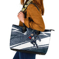 Carlton Blues Australian Football Leather Tote Bag Superhero Mascot With Indigenous Pattern Art