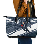 Carlton Blues Australian Football Leather Tote Bag Superhero Mascot With Indigenous Pattern Art