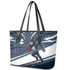 Carlton Blues Australian Football Leather Tote Bag Superhero Mascot With Indigenous Pattern Art