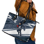 Carlton Blues Australian Football Leather Tote Bag Superhero Mascot With Indigenous Pattern Art