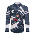 Carlton Blues Australian Football Long Sleeve Button Shirt Superhero Mascot With Indigenous Pattern Art