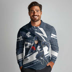 Carlton Blues Australian Football Long Sleeve Polo Shirt Superhero Mascot With Indigenous Pattern Art