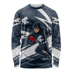 Carlton Blues Australian Football Long Sleeve Shirt Superhero Mascot With Indigenous Pattern Art