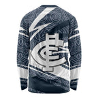 Carlton Blues Australian Football Long Sleeve Shirt Superhero Mascot With Indigenous Pattern Art