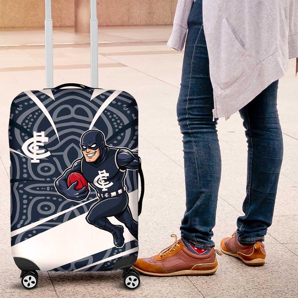 Carlton Blues Australian Football Luggage Cover Superhero Mascot With Indigenous Pattern Art