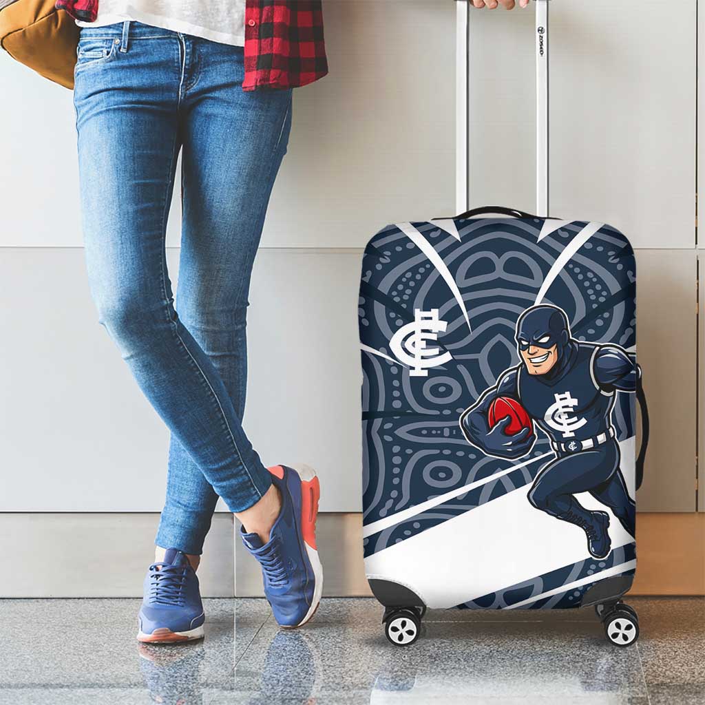 Carlton Blues Australian Football Luggage Cover Superhero Mascot With Indigenous Pattern Art