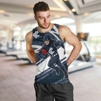 Carlton Blues Australian Football Men Tank Top Superhero Mascot With Indigenous Pattern Art