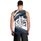 Carlton Blues Australian Football Men Tank Top Superhero Mascot With Indigenous Pattern Art