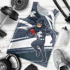 Carlton Blues Australian Football Men Tank Top Superhero Mascot With Indigenous Pattern Art