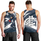 Carlton Blues Australian Football Men Tank Top Superhero Mascot With Indigenous Pattern Art