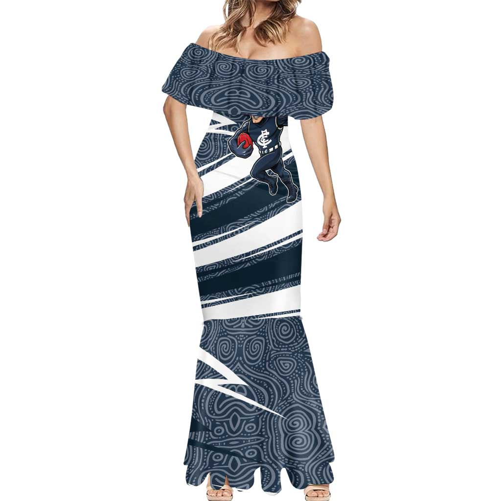 Carlton Blues Australian Football Mermaid Dress Superhero Mascot With Indigenous Pattern Art