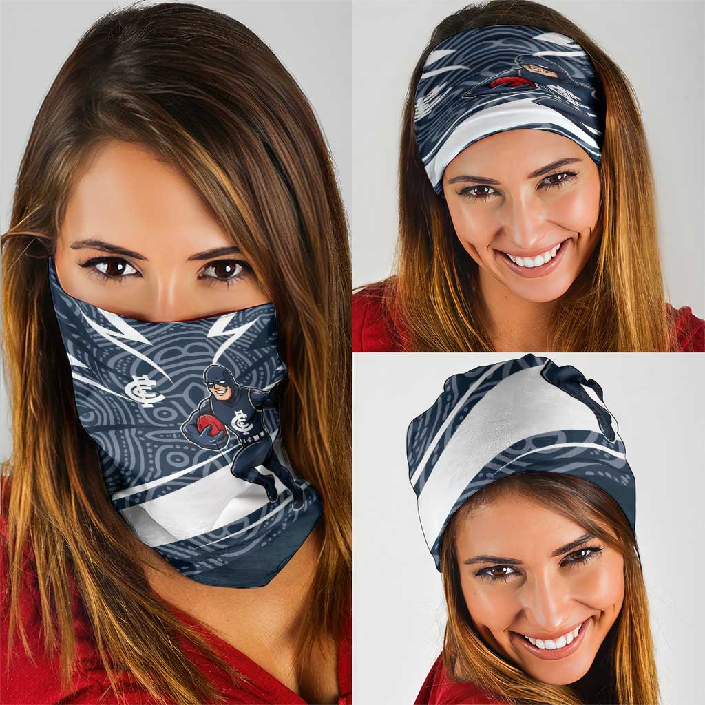 Carlton Blues Australian Football Neck Gaiter Superhero Mascot With Indigenous Pattern Art