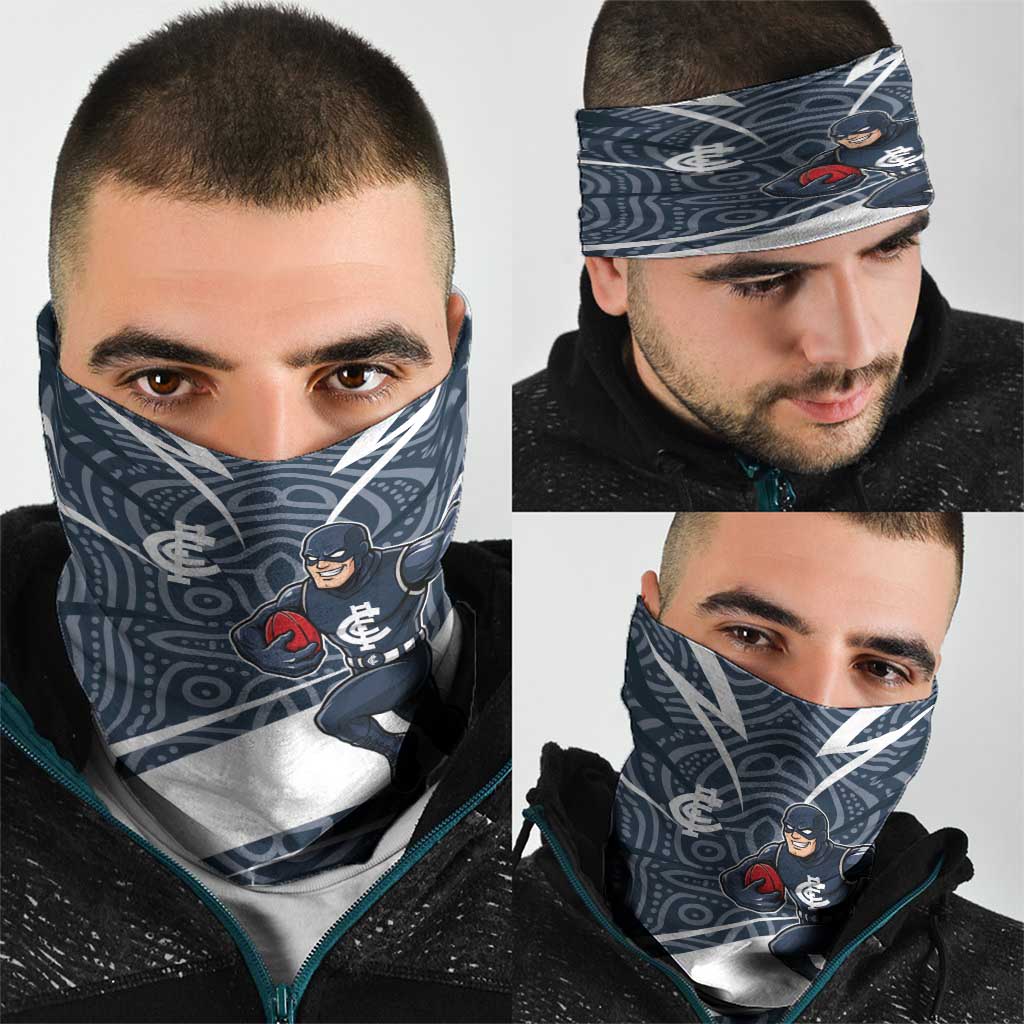 Carlton Blues Australian Football Neck Gaiter Superhero Mascot With Indigenous Pattern Art